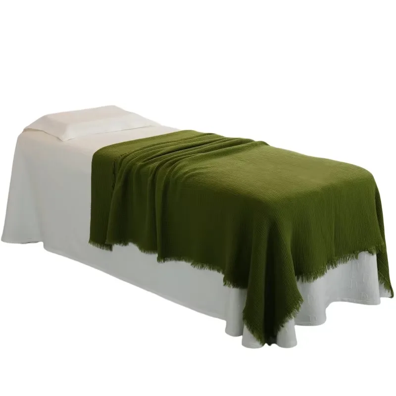 Blanket 200x150cm Bed - Breathable and Soft, Waffle Weave Blanket for Summer Spring, Olive Green,
