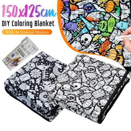 150x125cm DIY Painting Blankets Washable Velvet 24 Coloring Blanket With Markers For Holiday Arts Activities Creative Handcraft