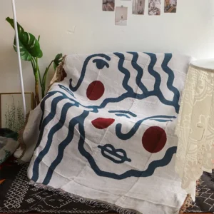Abstract Face Tapestry Blanket Bohemian Woven Throw Tassels Modern Art Sofa Cover Geometric Wall Hanging Minimalist Home Decor